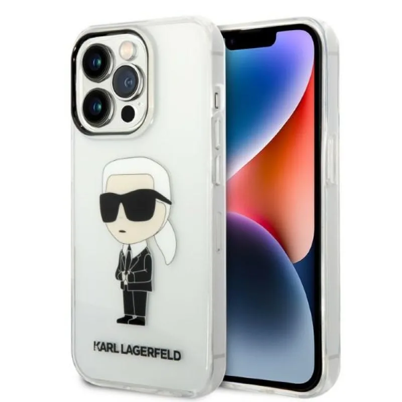 Karl Lagerfeld Ikonik Karl puzdro pre iPhone 14 Pro - priehľadné