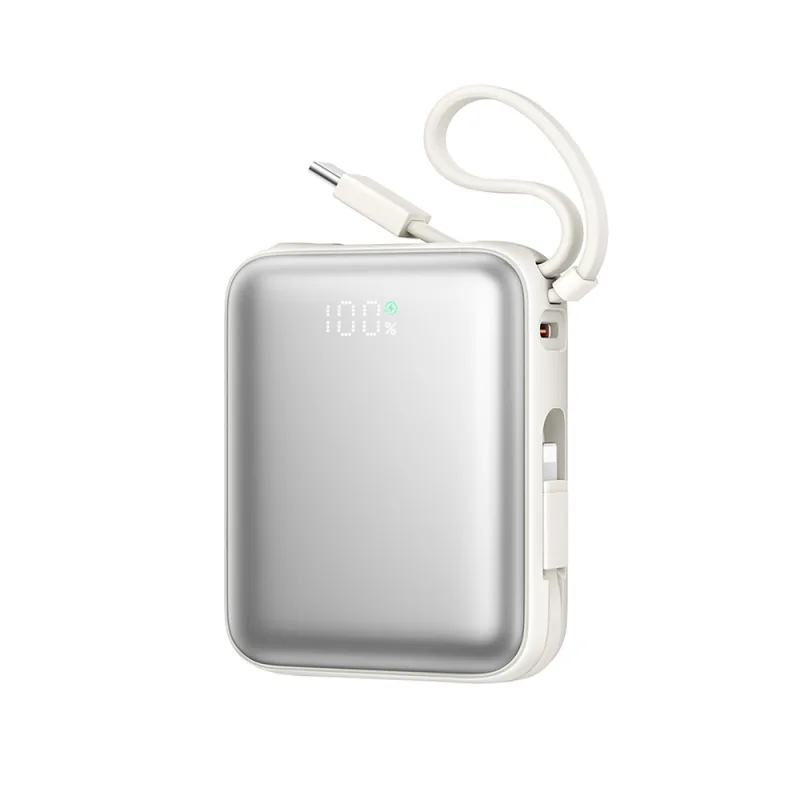 Powerbanka Joyroom JR-PBF27 10 000 mAh 22,5 W so vstavaným USB-C a Lightning káblami – biela
