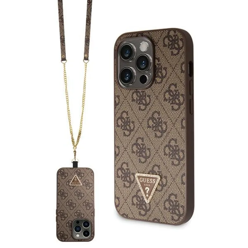 Puzdro Guess GUHCP14LP4TDSCPW pre iPhone 14 Pro - hnedé Crossbody 4G kovové logo