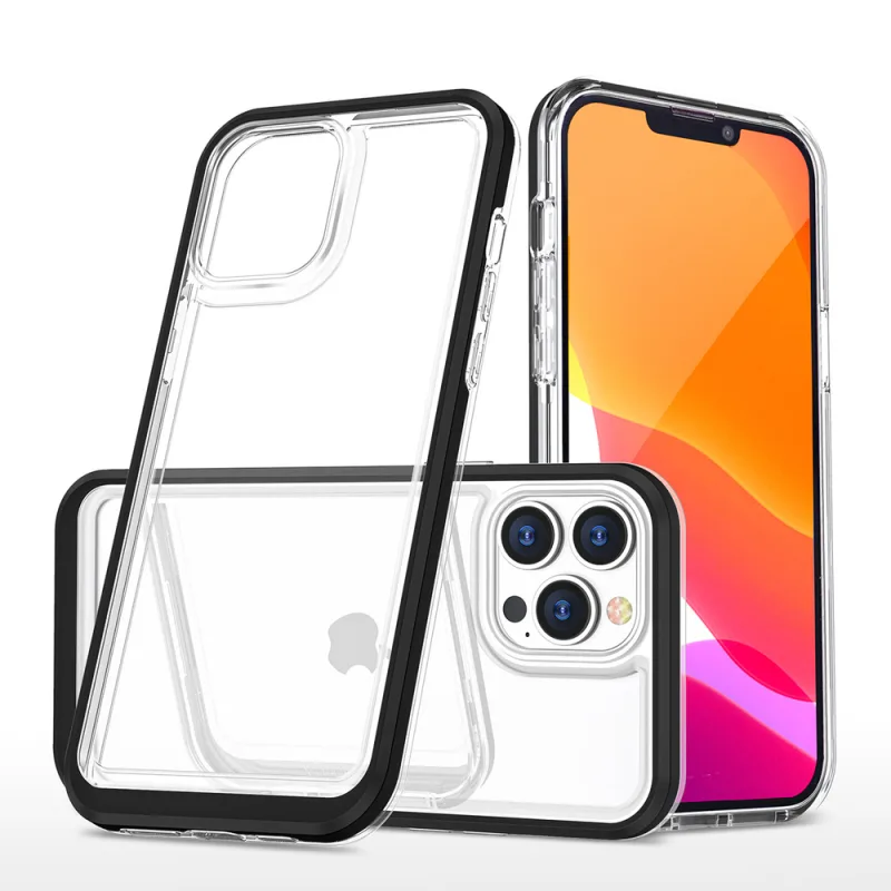 Priehľadné puzdro 3v1 pre iPhone 14 Pro silikónový kryt s rámom čierny