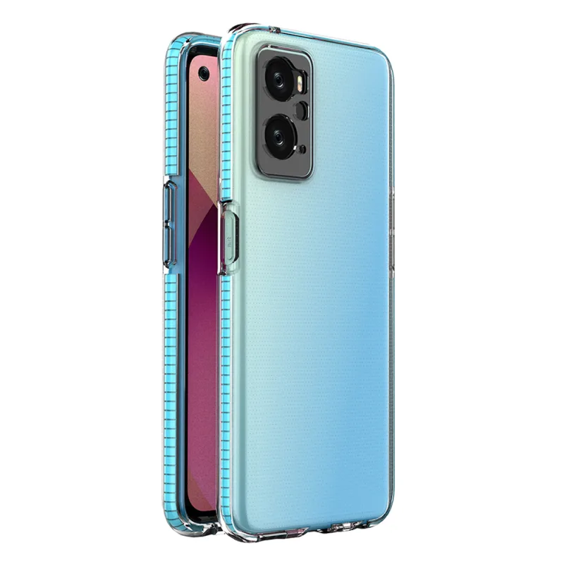 Kryt pružinového puzdra pre Realme 9i, Oppo A36 / A76 / A96 silikónový kryt s rámom svetlomodrý