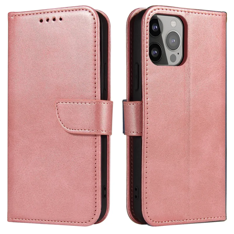 Magnet Case elegantné puzdro typu knižnica so stojanom na iPhone 13 Pro ružové