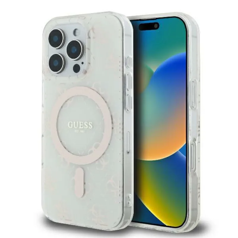 Puzdro Guess IML 4G na pozadí MagSafe iPhone 16 Pro – biele