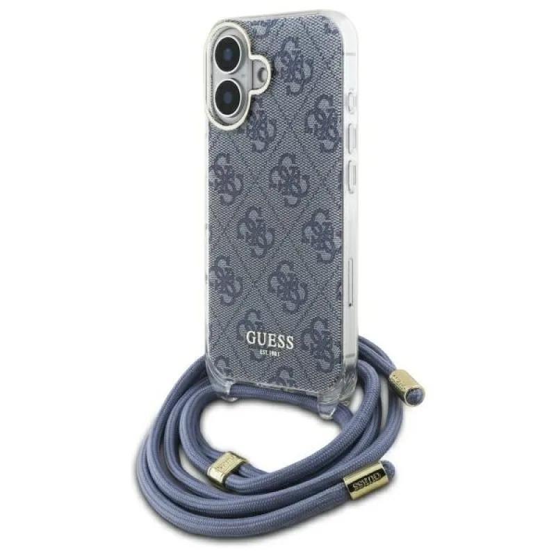 Puzdro Guess Crossbody Cord 4G Print Case so šnúrkou pre iPhone 16 – modré