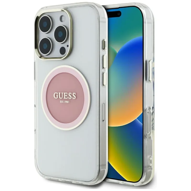 Puzdro Guess IML Metal Colored Circle Classic Logo MagSafe pre iPhone 16 Pro Max - ružové