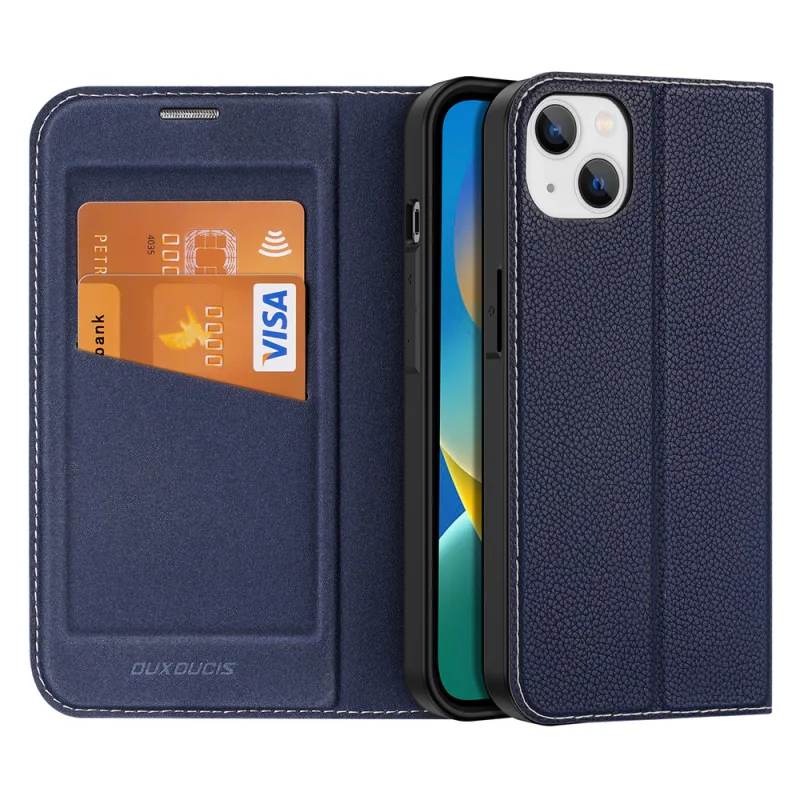Puzdro Dux Ducis Skin X2 pre iPhone 14 Plus puzdro s magnetickou klapkou modré