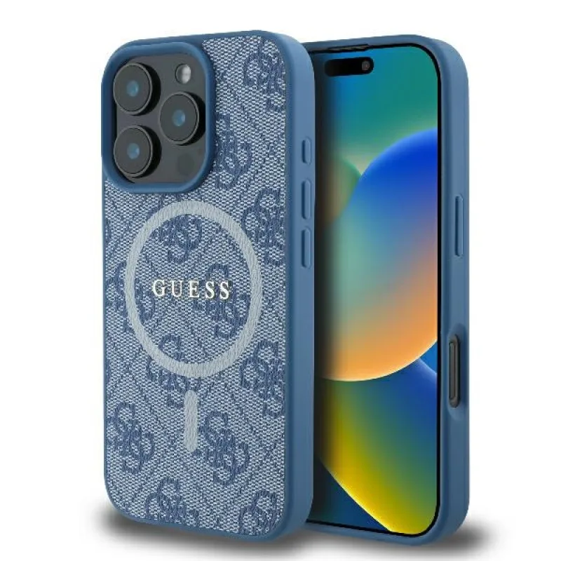 Puzdro Guess 4G Ring Classic Logo MagSafe iPhone 16 Pro – modré