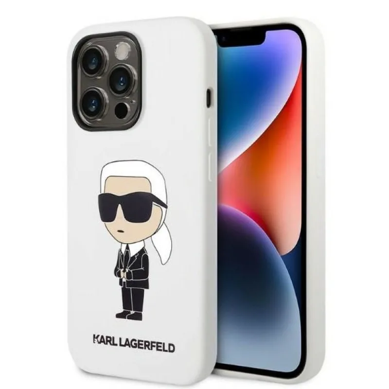 Karl Lagerfeld KLHCP14LSNIKBCH pevný obal na iPhone 14 Pro 6,1" bielo/biely silikónový Ikonik