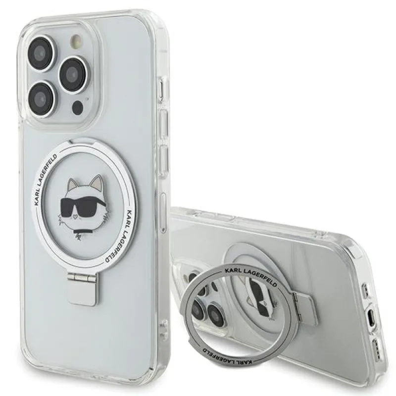 Karl Lagerfeld KLHMP15LHMRSCHH iPhone 15 Pro 6,1" bielo/biele pevné puzdro Ring Stand Choupette Head MagSafe