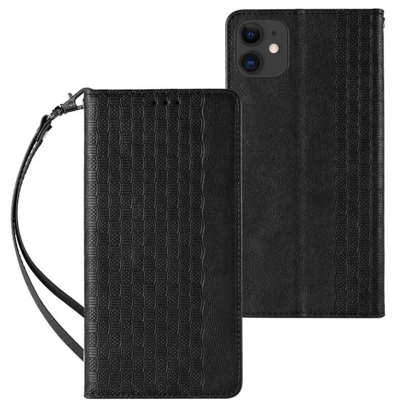Puzdro s magnetickým remienkom pre iPhone 12 Pouch Wallet + Mini Lanyard Pendant Black