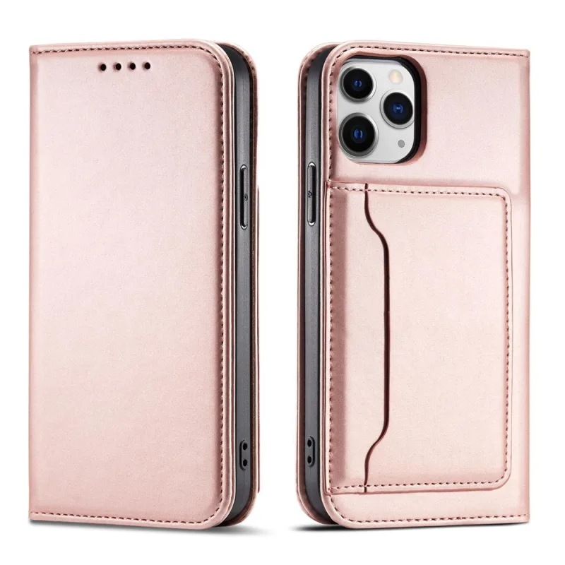 Puzdro na magnetické karty pre iPhone 12 Pro Pouch Card Wallet Card Stojan na karty ružové