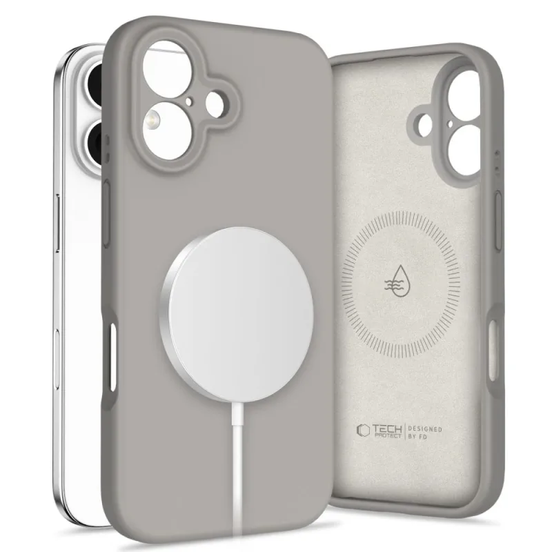 Tekuté silikónové puzdro MagSafe na iPhone 16 Tech-Protect – šedé