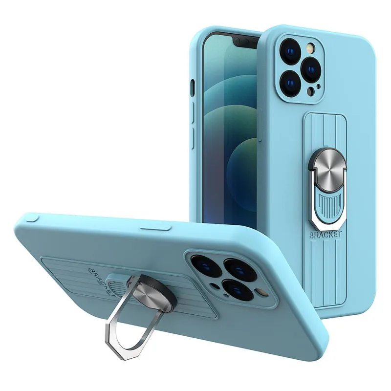 Silikónové puzdro Ring Case s uchopením na prsty a stojanom pre iPhone 11 Pro svetlomodré