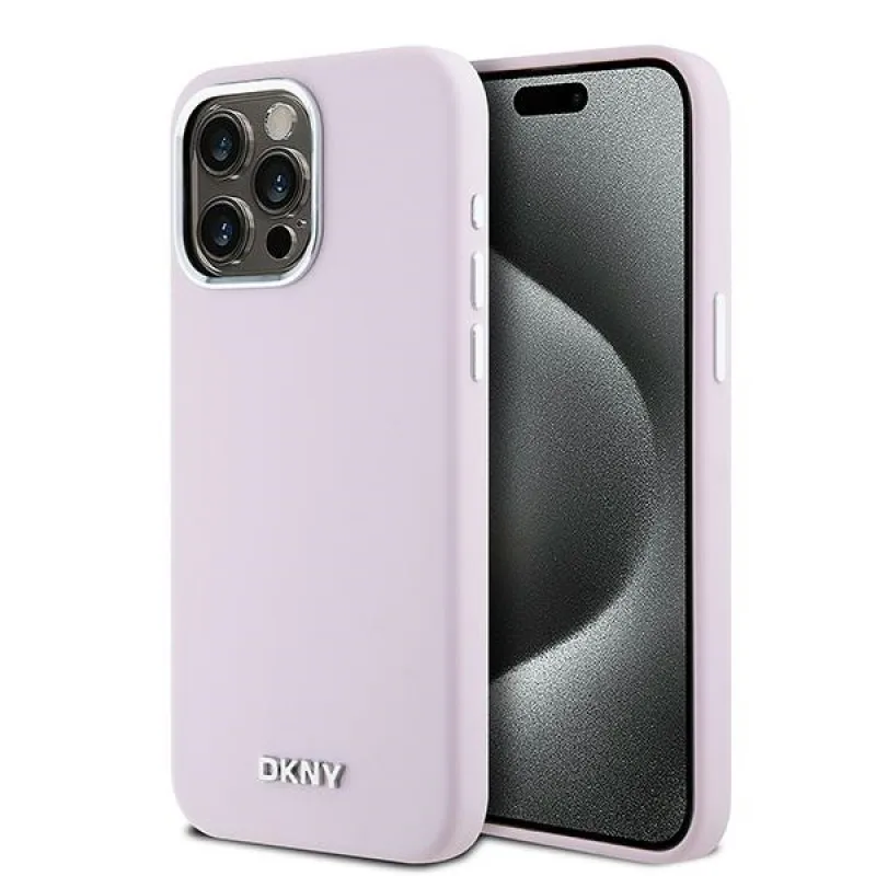 DKNY Liquid Silicone Small Metal Logo MagSafe obal pre iPhone 15 Pro Max - ružový