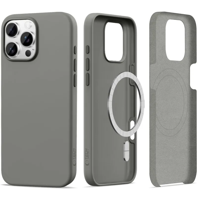 Silikónové puzdro MagSafe iPhone 16 Pro Tech-Protect – šedé