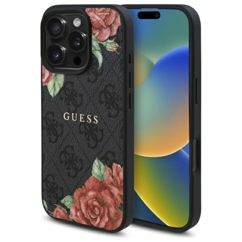 Guess GUHMP16XP4ROPEMCK iPhone 16 Pro Max 6,9" čierne/čierne pevné puzdro 4G Flowers Print MagSafe