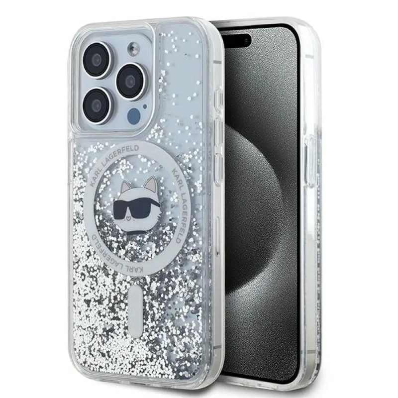 Karl Lagerfeld Liquid Glitter Choupette Head MagSafe puzdro pre iPhone 14 Pro Max - priehľadné