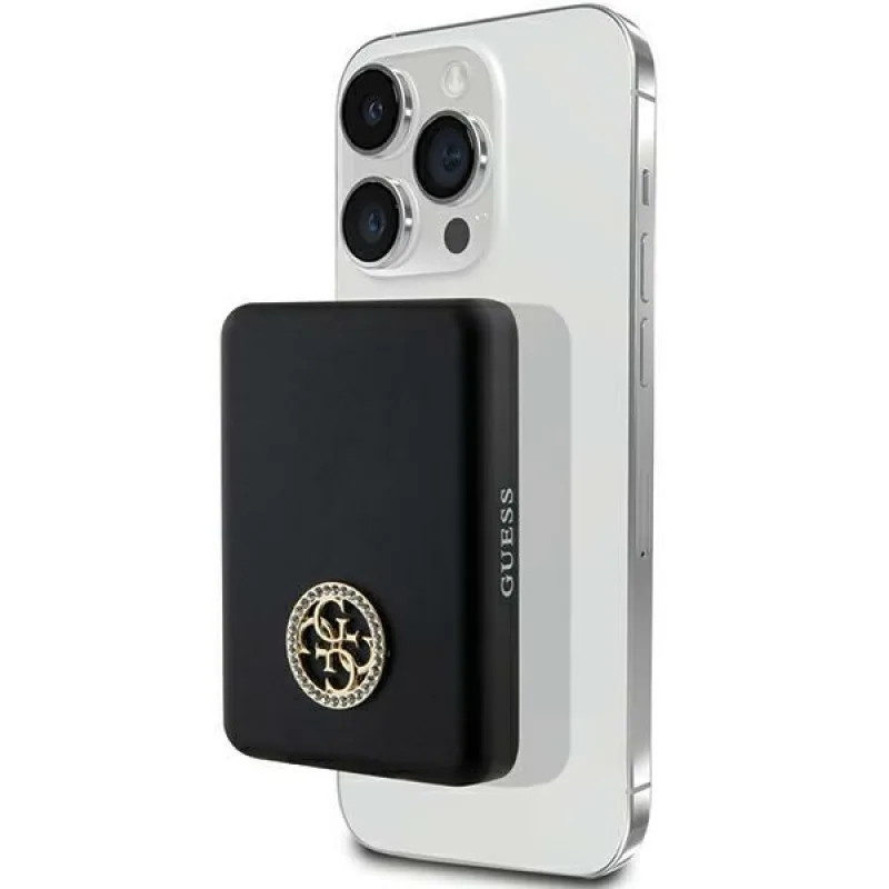 Indukčná power banka Guess MagSafe 4G Strassed Metal Logo 5W 3000mAh - čierna