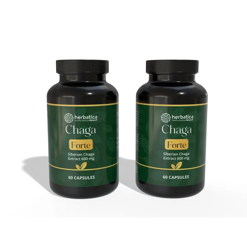 Herbatica Zvýhodnený set: 2 x Čaga sibírska FORTE - 60 vegánskych kapsúl (600mg/ kapsula) -
