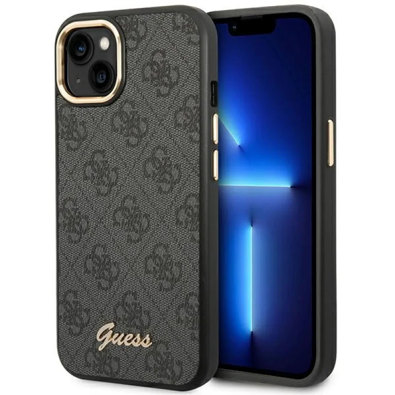 Guess GUHCP14SHG4SHK iPhone 14 6,1 "čierno-čierne pevné puzdro 4G Vintage Gold Logo