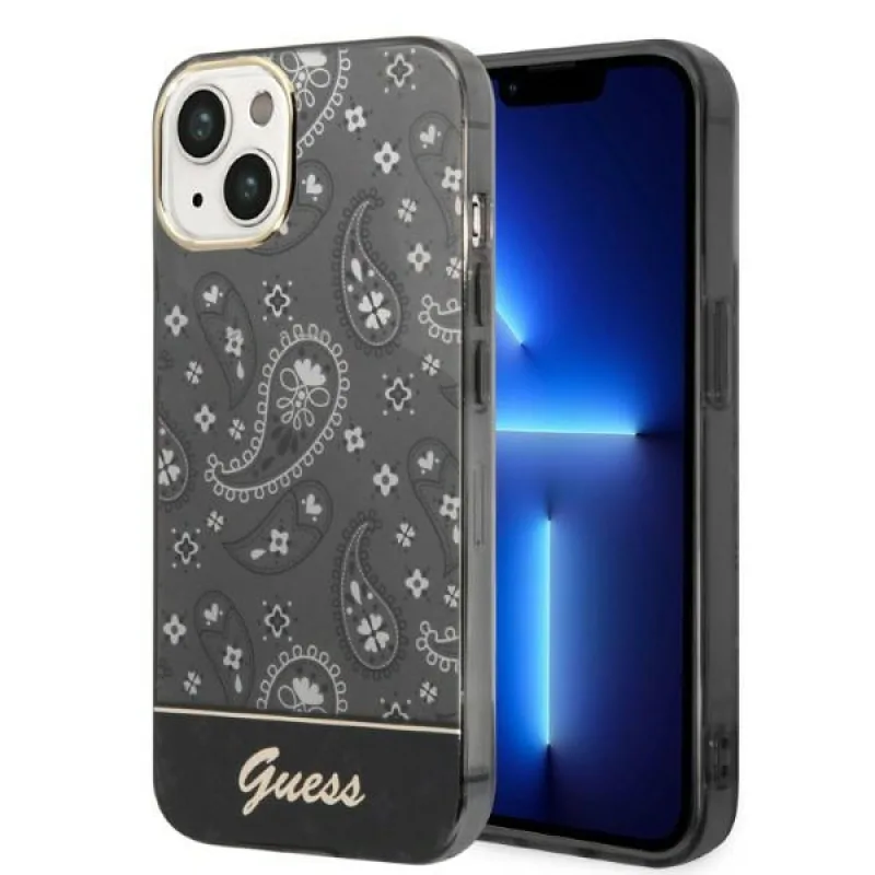 Puzdro Guess Bandana Paisley pre iPhone 14 / 15 / 13 6,1" - čierne