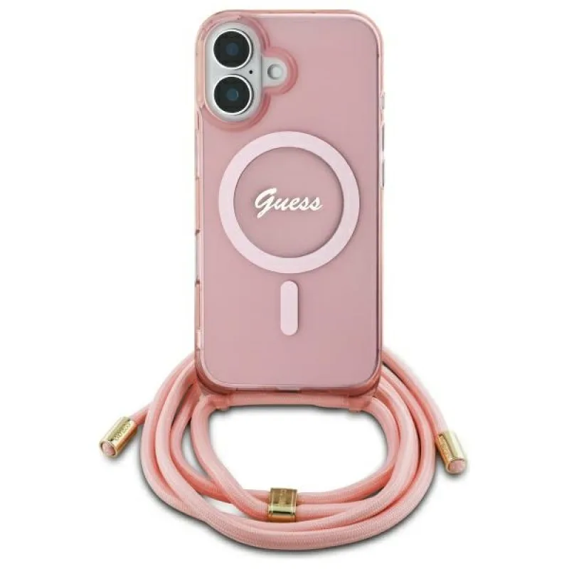 Puzdro Guess Crossbody Cord Script MagSafe iPhone 16 – ružové