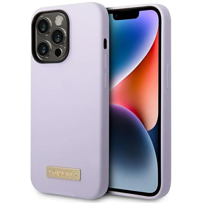 Guess GUHMP14LSBPLU iPhone 14 Pro 6,1" fialové/fialové pevné puzdro Silicone Logo Plate MagSafe
