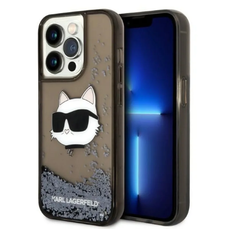 Karl Lagerfeld KLHCP14LLNCHCK iPhone 14 Pro 6,1" čierne/čierne pevné puzdro s trblietavou chupetovou hlavou