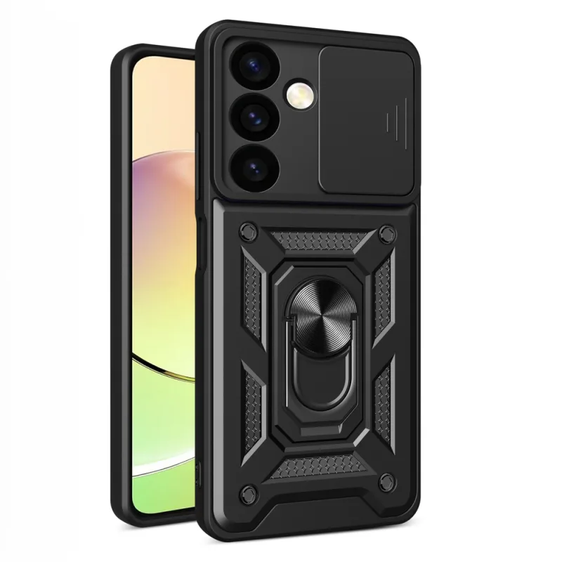 Kryt Hybrid Armor Camshield pre Xiaomi POCO C65 / Redmi 13C Armored Case s chráničom fotoaparátu – čierny