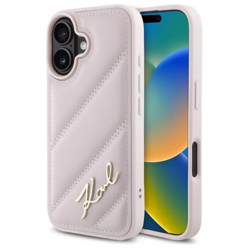 Obal Karl Lagerfeld Quilted Signature iPhone 16 – ružový