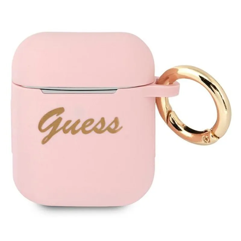Guess GUA2SSSI kryt AirPods ružový/ružový Silicone Vintage Script
