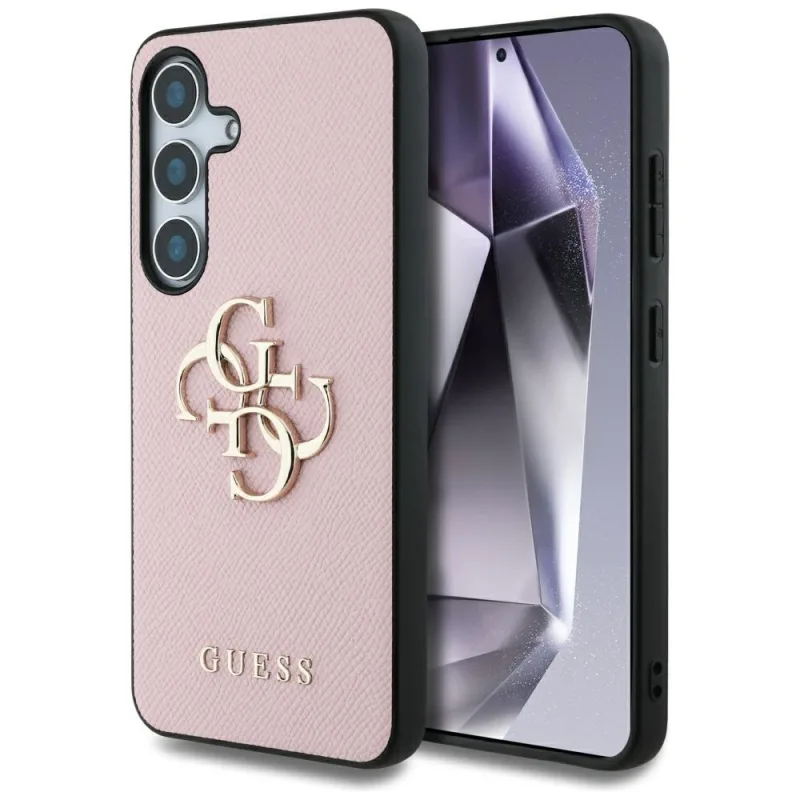 Puzdro Guess Grained Big 4G Logo Small Classic Logo pre Samsung Galaxy S25 Plus ružové