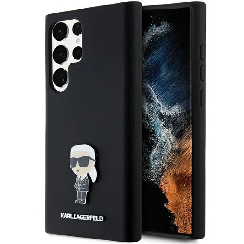 Karl Lagerfeld Silicone Ikonik Metal Pin puzdro pre Samsung Galaxy S23 Ultra - čierne