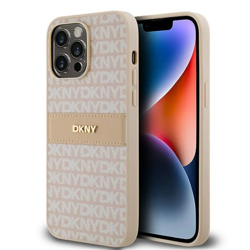 Púzdro DKNY Leather Mono Stripe & Metal Logo pre iPhone 14 Pro Max - ružové