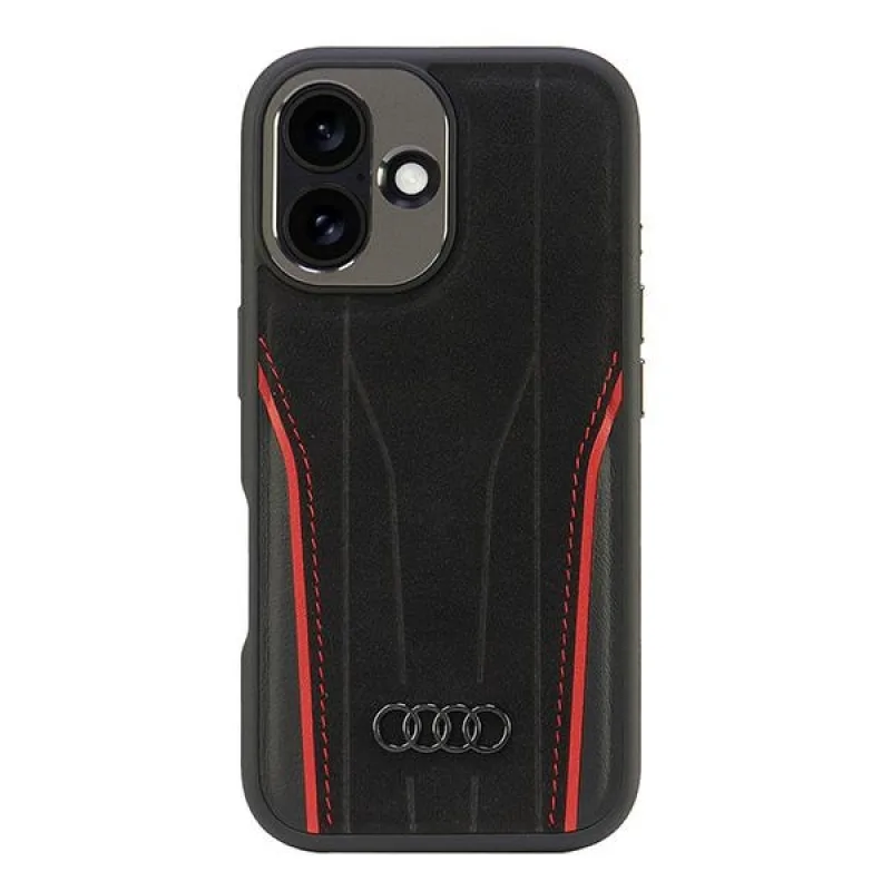 Audi Originálne kožené puzdro MagSafe iPhone 16 6,1" čierno-červené pevné puzdro AU-TPUPCMIP16-R8/D3-RD