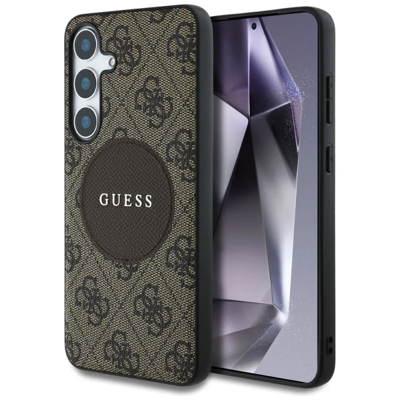 Puzdro Guess 4G Round Patch Classic Logo MagSafe pre Samsung Galaxy S25 Plus hnedé