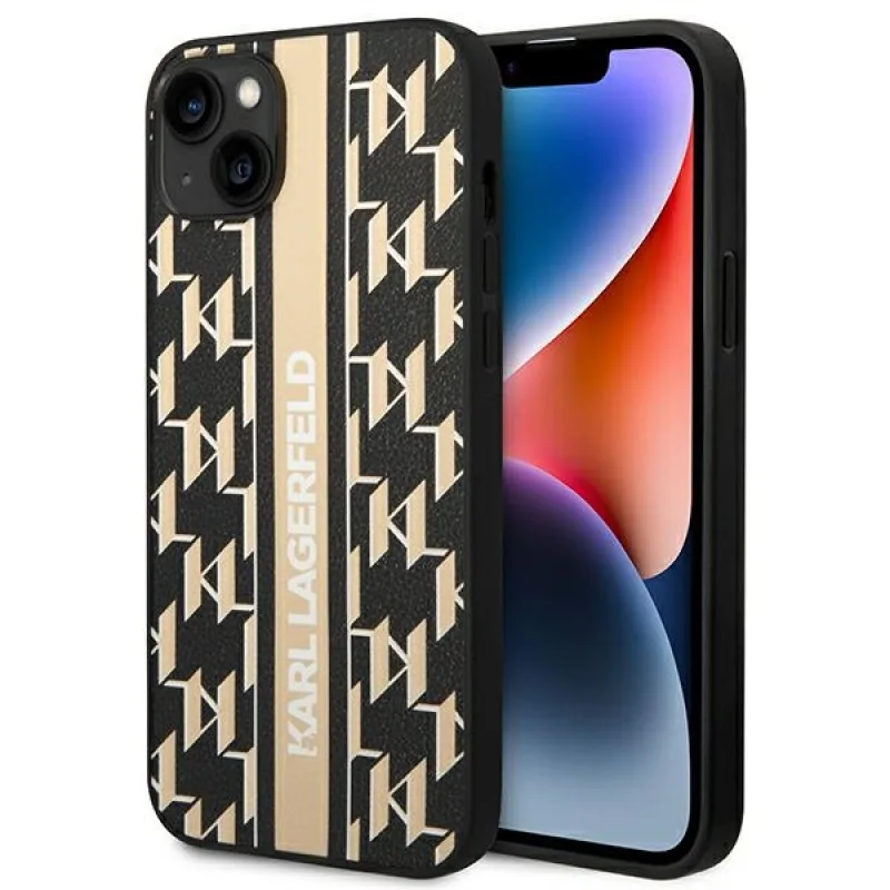 Karl Lagerfeld KLHCP14MPGKLSKW pevné puzdro na iPhone 14 Plus 6,7" hnedé / hnedé s pruhom s monogramom