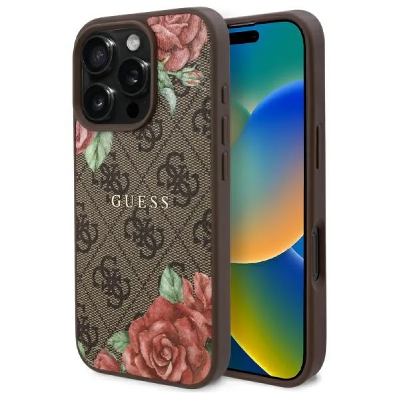 Guess GUHMP16XP4ROPEMCW iPhone 16 Pro Max 6,9" hnedo-hnedé pevné puzdro 4G Flowers Print MagSafe