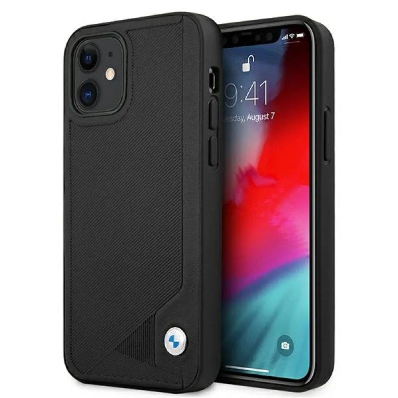 Kožené puzdro BMW Deboss pre iPhone 12 mini - čierne