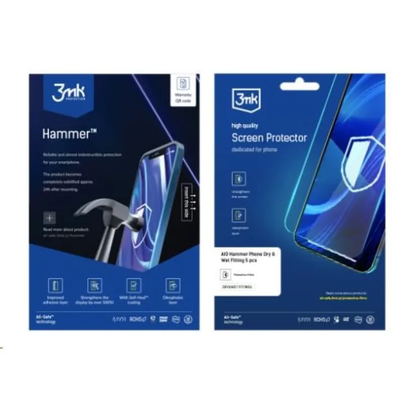 3mk All-Safe - AIO fólie Hammer Dry & Wet Fitting Phone, 5 ks…