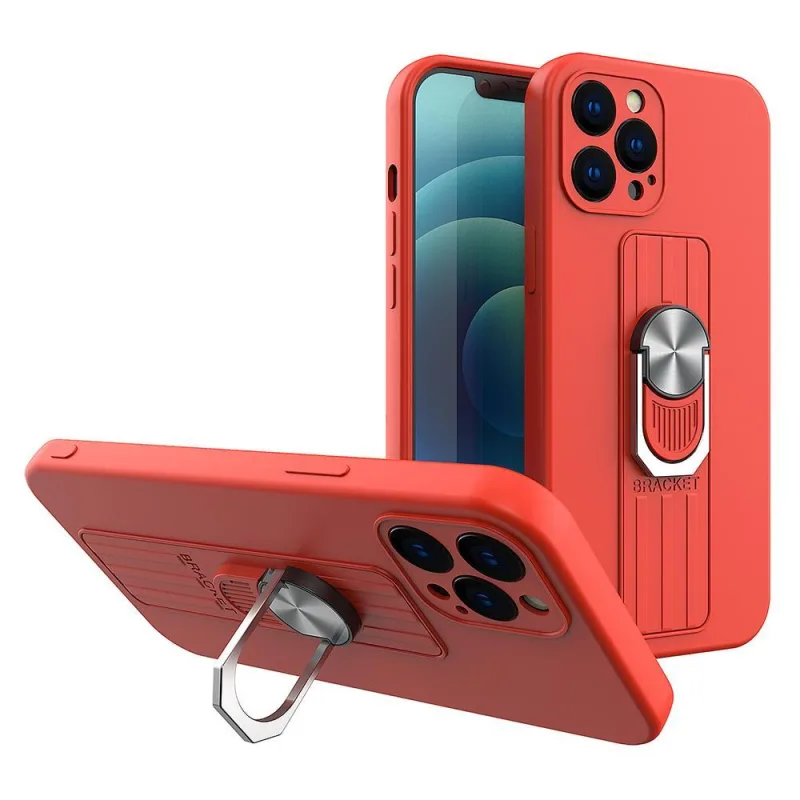 Silikónové puzdro Ring Case s úchytom na prsty a základňou pre Samsung Galaxy A73 červené