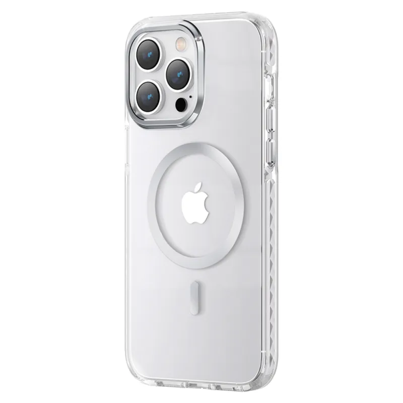 Magnetické puzdro Kingxbar PQY Ice Crystal Series pre iPhone 14 Plus MagSafe strieborné