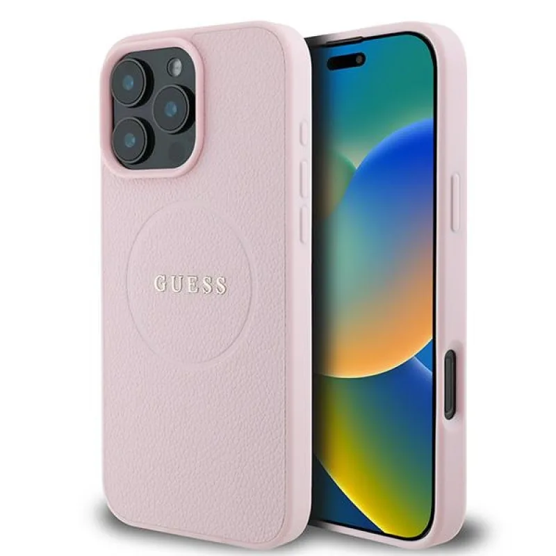 Puzdro Guess Grained Ring MagSafe iPhone 16 Pro – ružové