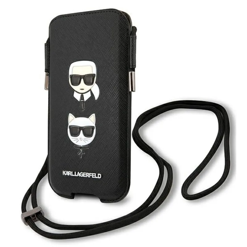 Karl Lagerfeld Saffiano Ikonik Karl&Choupette Head 6,1'' kabelka - čierna