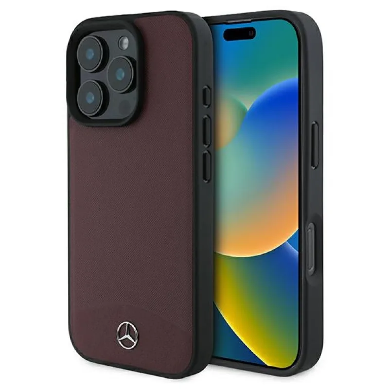 Puzdro Mercedes Textured And Plain Leather MagSafe pre iPhone 16 Pro - červené