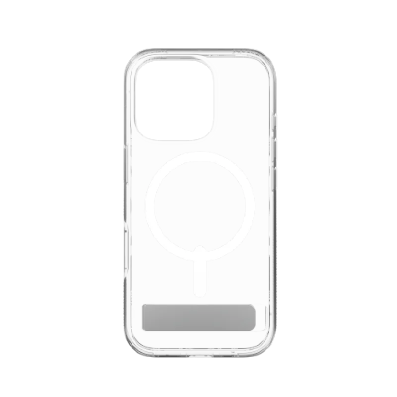 Puzdro MagSafe so stojanom ZAGG Crystal Palace Snap Kickstand pre iPhone 16 Pro – priehľadné