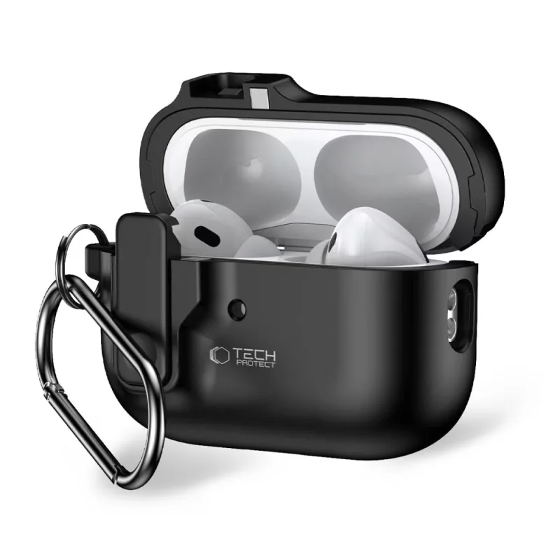 Puzdro Tech-Protect Slim Hook Case s karabínou pre Apple AirPods Pro 1/2 – čierne