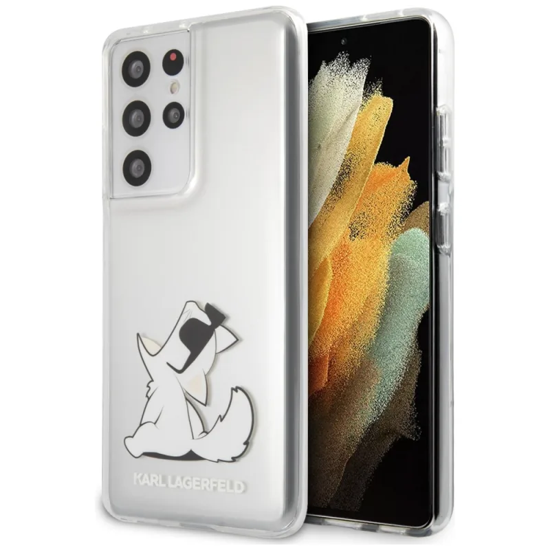 Zábavné puzdro Karl Lagerfeld Choupette pre Samsung Galaxy S21 Ultra – priehľadné