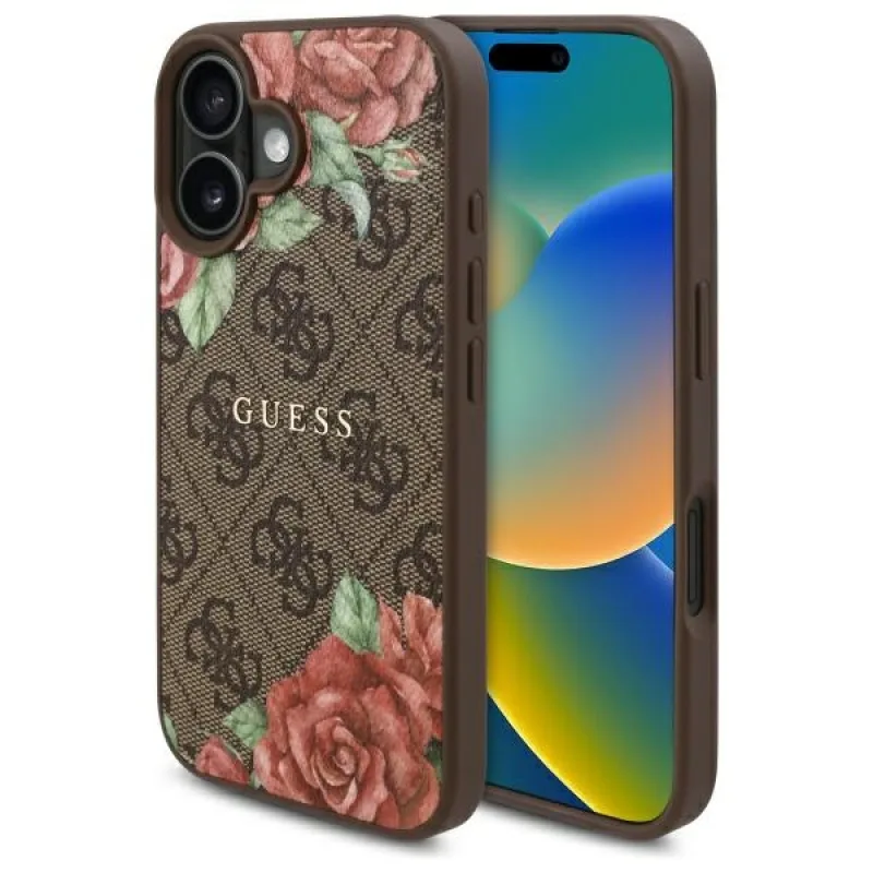 Guess GUHMP16SP4ROPEMCW iPhone 16 6,1" hnedo-hnedé pevné puzdro 4G Flowers Print MagSafe