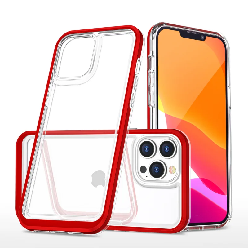 Priehľadné puzdro 3v1 pre iPhone 13 Pro Max Frame Cover Gel Red